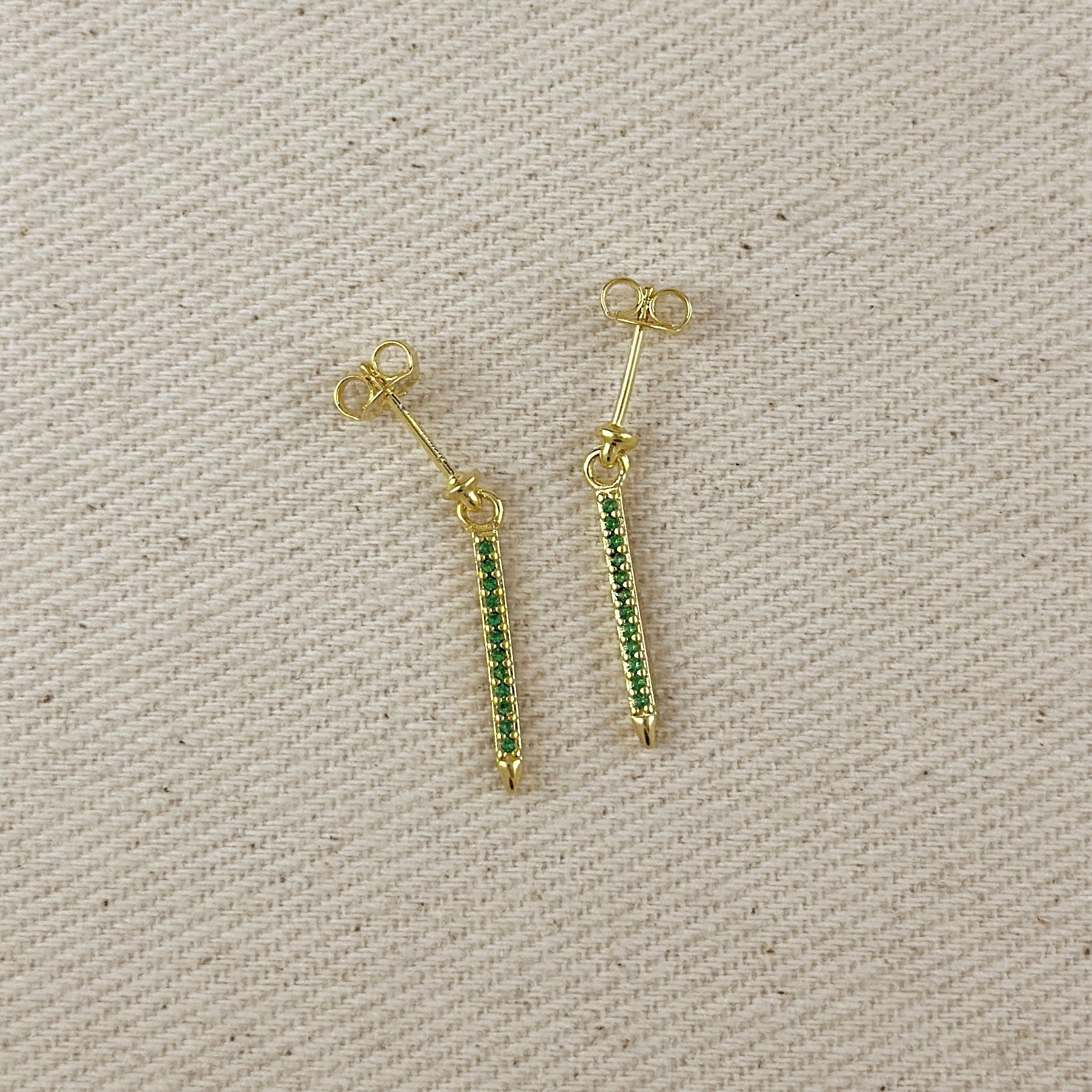 18k Gold Filled Emerald CZ Spear Drop Earrings