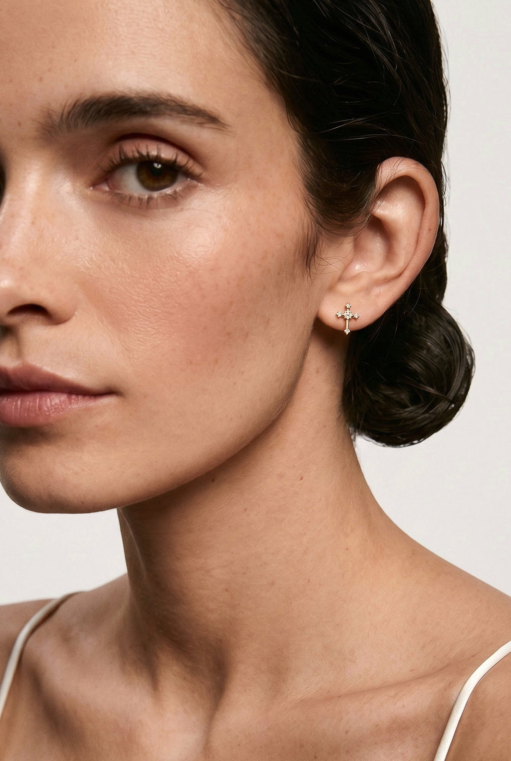 18k Gold Filled Cross CZ Stud Earrings