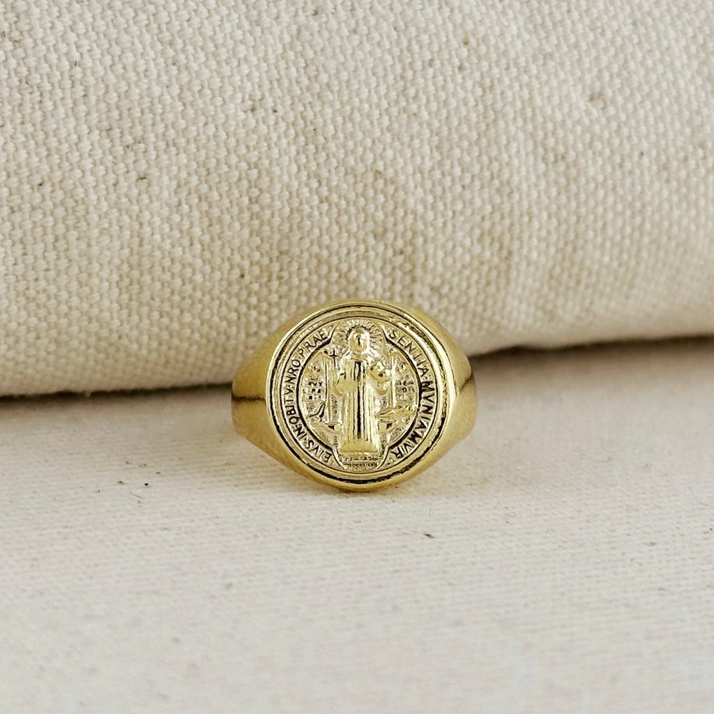 18k Gold Filled Saint Benedict Signet Ring