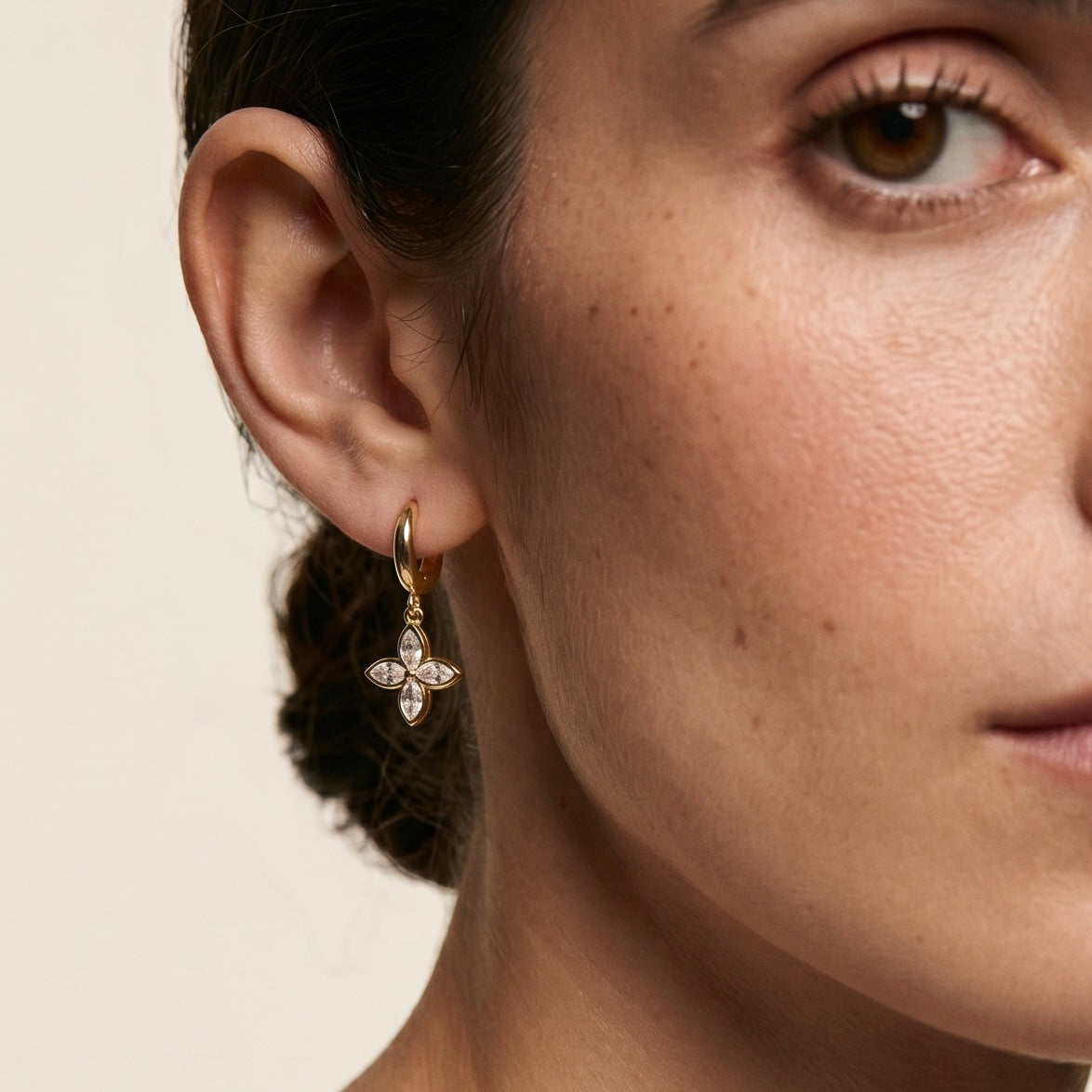 18k Gold Filled CZ Flower Hoop Earrings