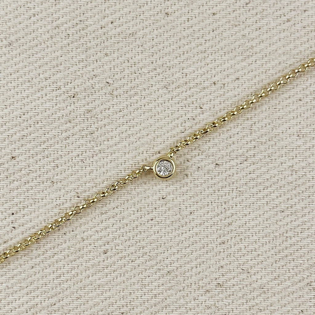18k Gold Filled Dainty Bezel CZ Birthstone Necklace