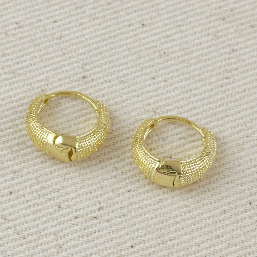 18k Gold Filled Textured Clicker Hoop Earrings