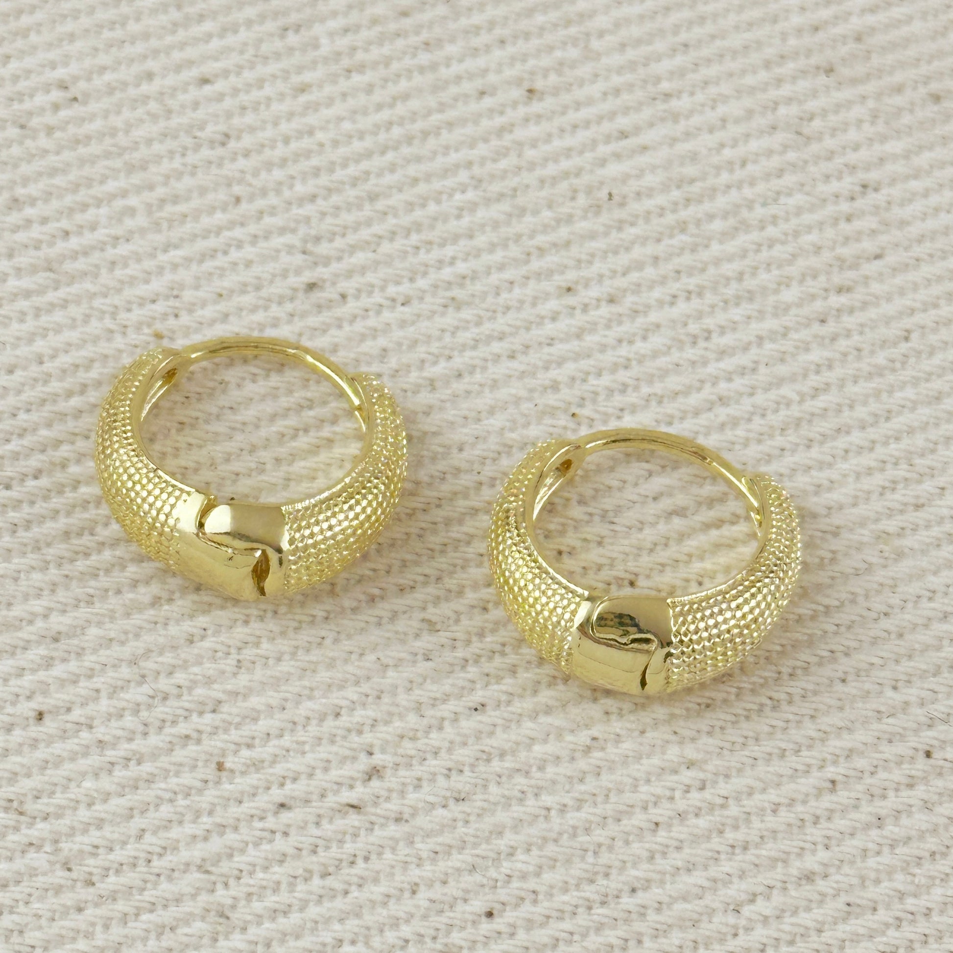 18k Gold Filled Textured Clicker Hoop Earrings