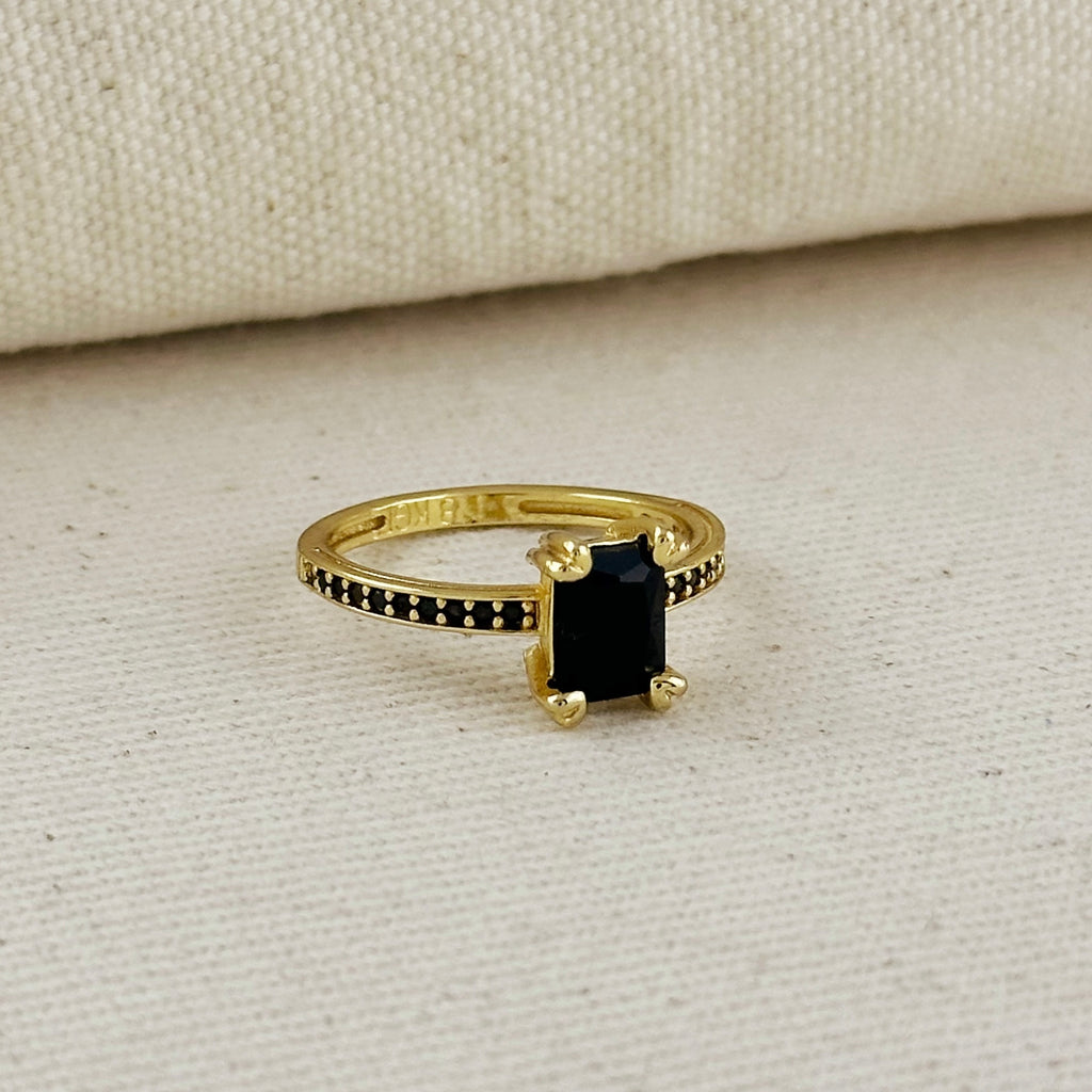 18k Gold Filled Black Solitaire Ring