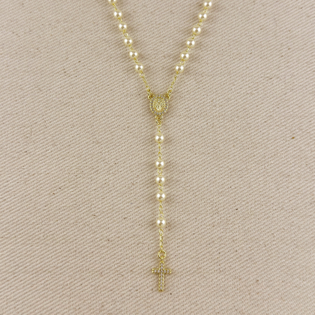 18k Gold Filled Shell Pearl Lady of Grace Rosary Necklace