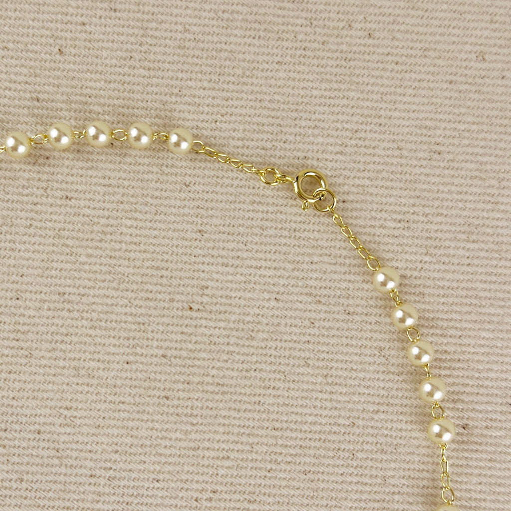 18k Gold Filled Shell Pearl Lady of Grace Rosary Necklace
