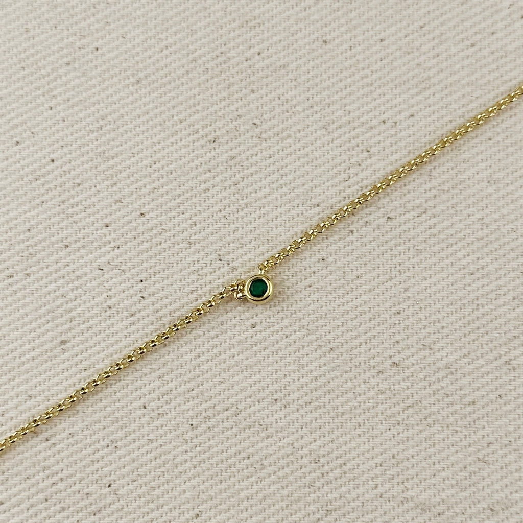 18k Gold Filled Dainty Bezel CZ Birthstone Necklace