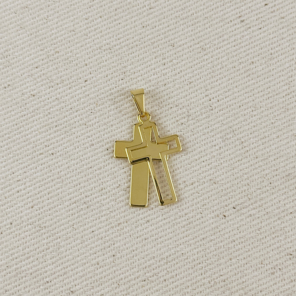 18k Gold Filled Double Cross Pendant