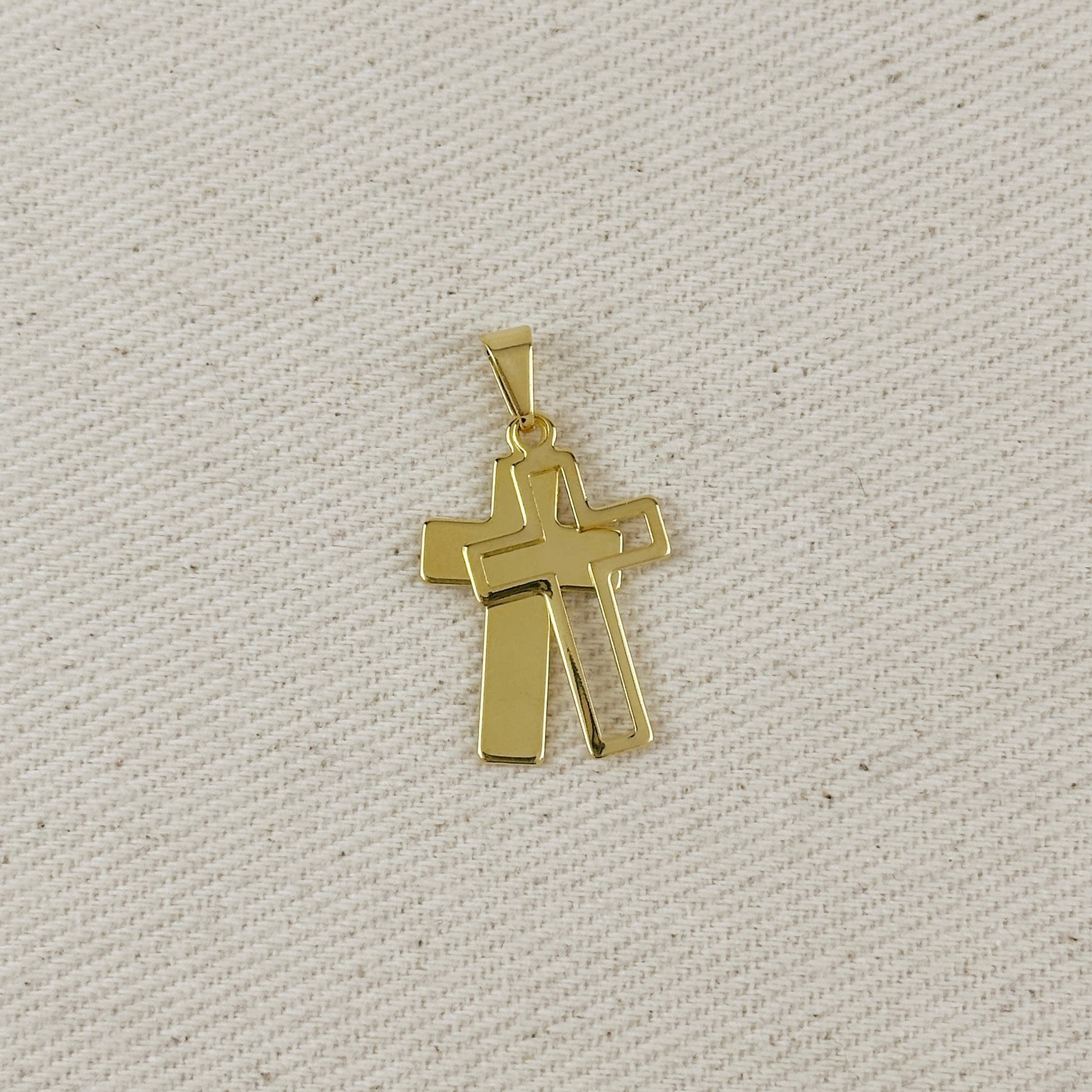 18k Gold Filled Double Cross Pendant