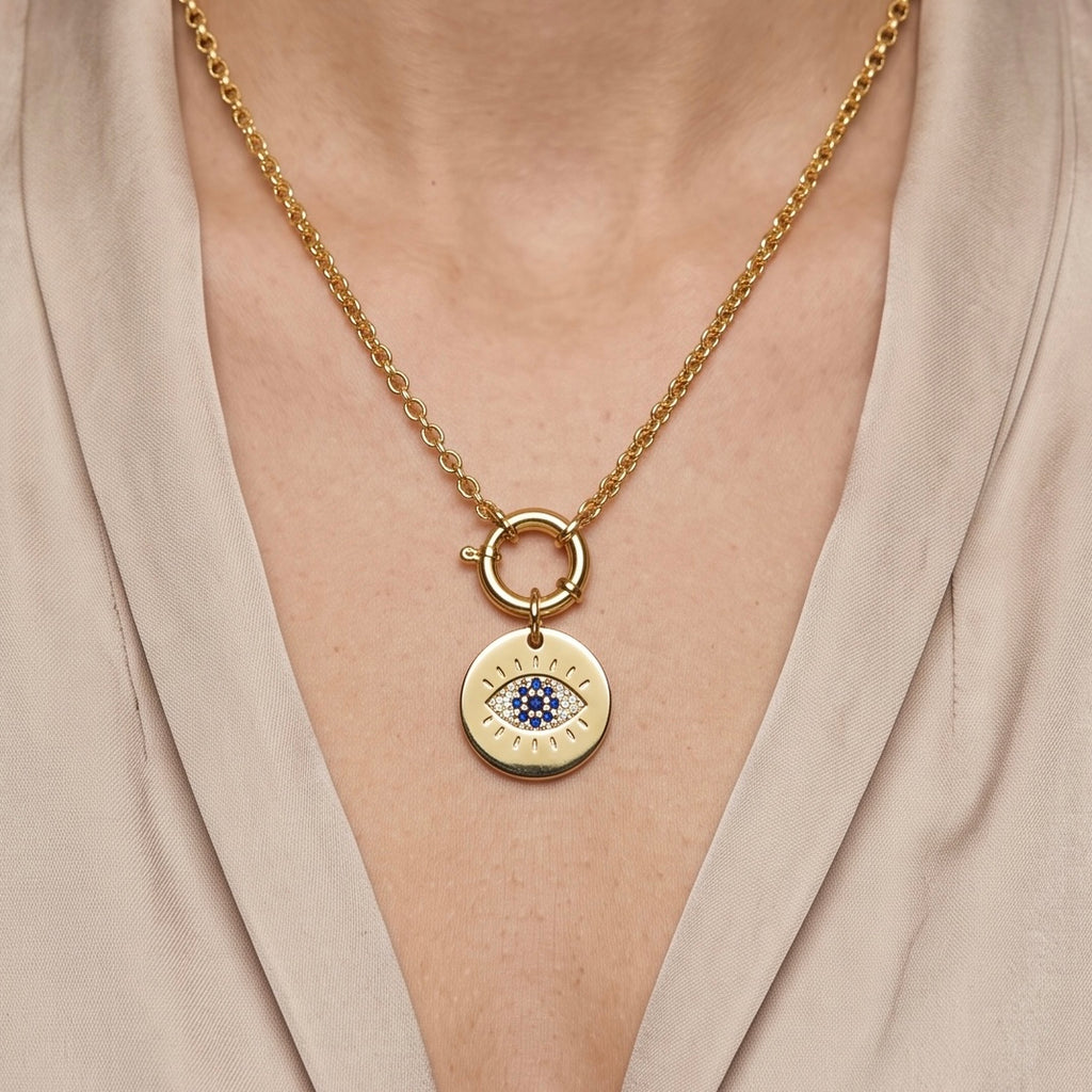 18k Gold Filled Evil Eye Medal Pendant