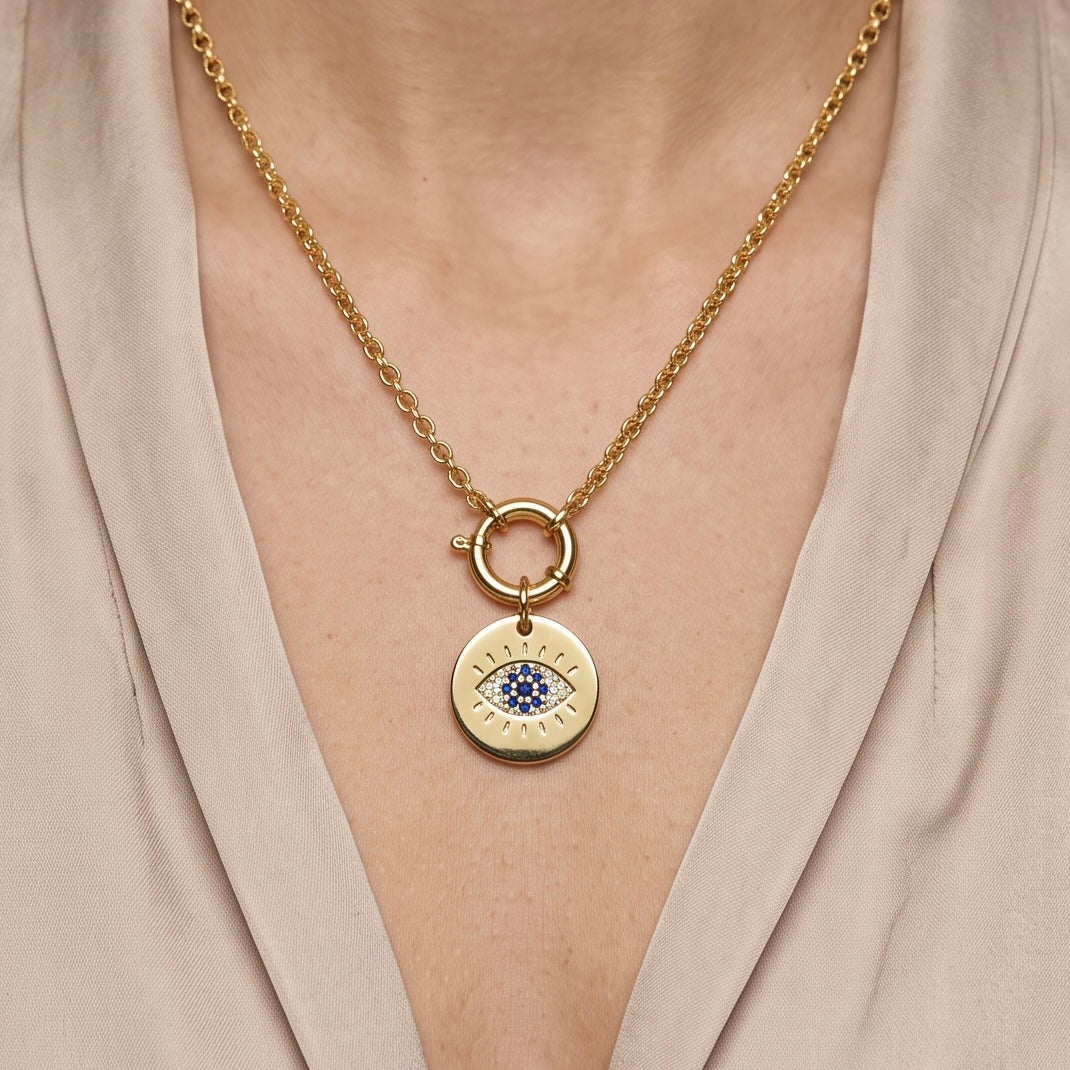 18k Gold Filled Evil Eye Medal Pendant