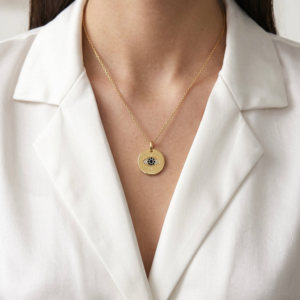 18k Gold Filled Evil Eye Medal Pendant