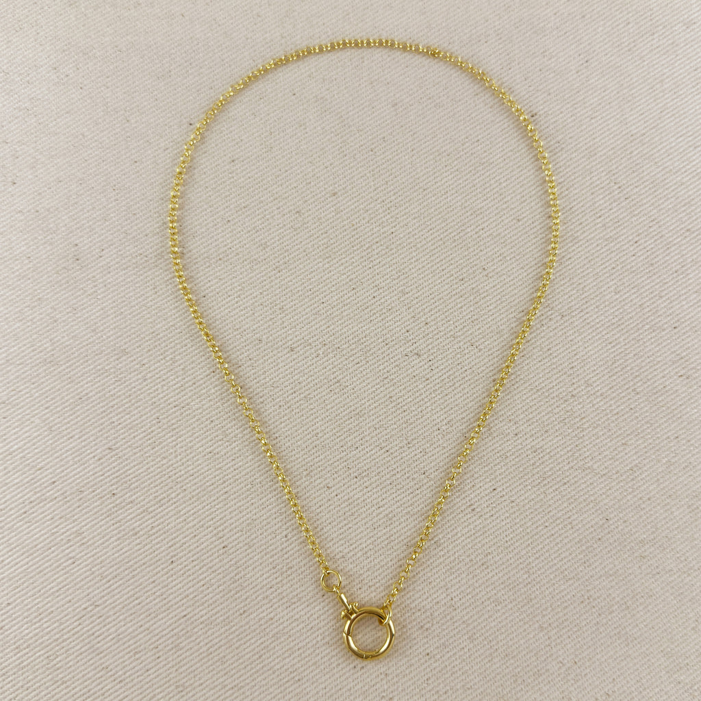 18k Gold Filled Rolo Chain With Round Clicker Clasp Necklace
