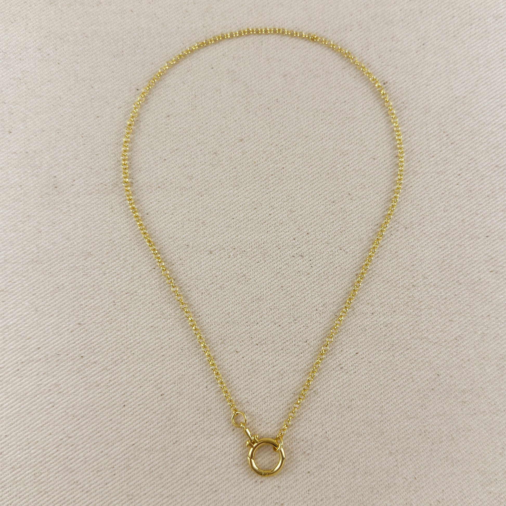 18k Gold Filled Rolo Chain With Round Clicker Clasp Necklace