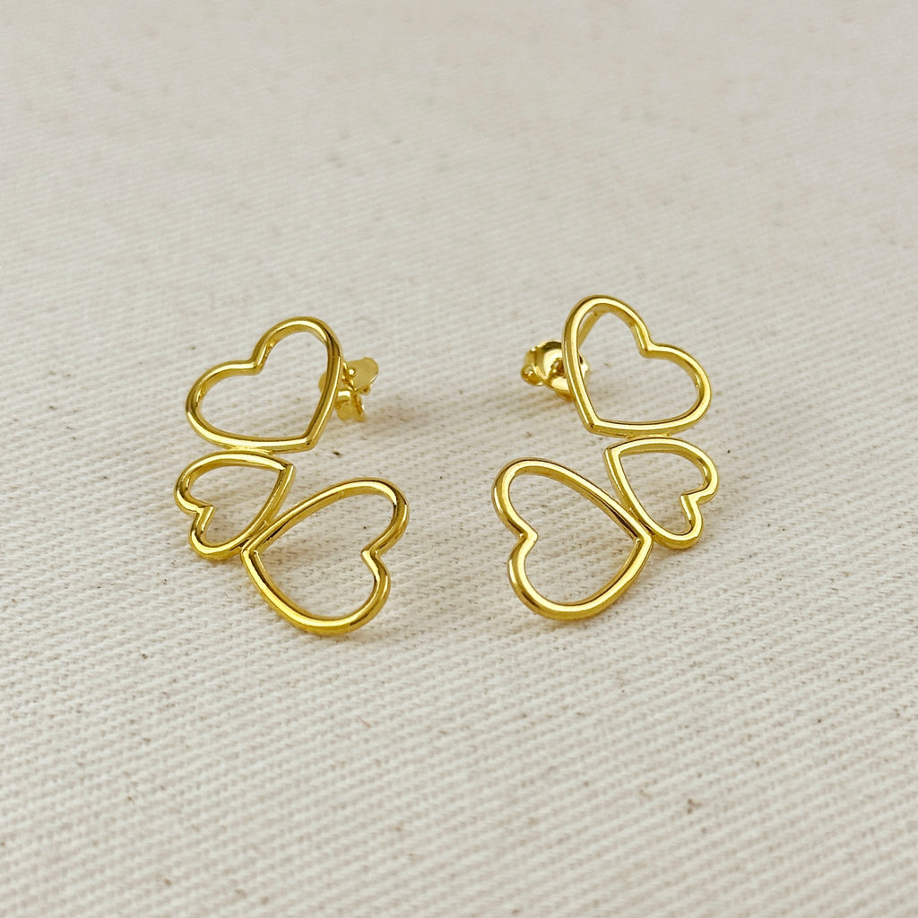 18k Gold Filled Triple Hearts Earrings