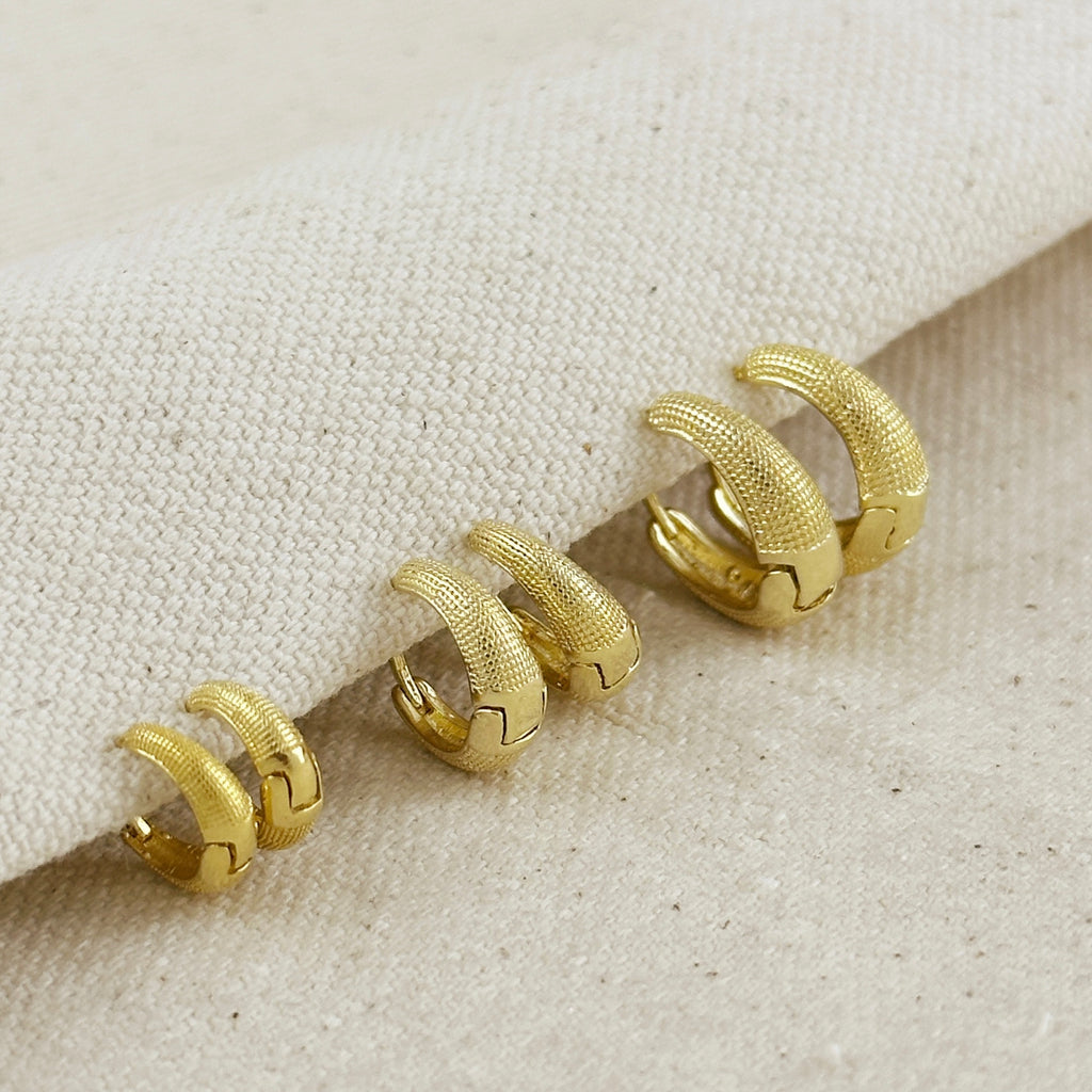 18k Gold Filled Textured Clicker Hoop Earrings