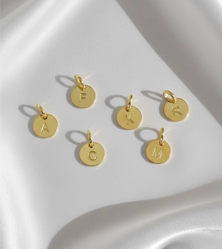 Stamped Tiny Initial Letter Charm in 18k Gold Filled Complete Alphabet