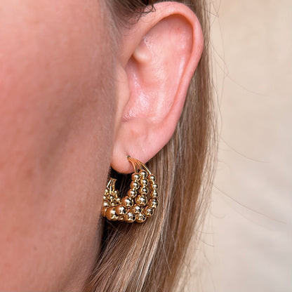 18k Gold Filled Triple Line Beaded C-Hoop Earrings