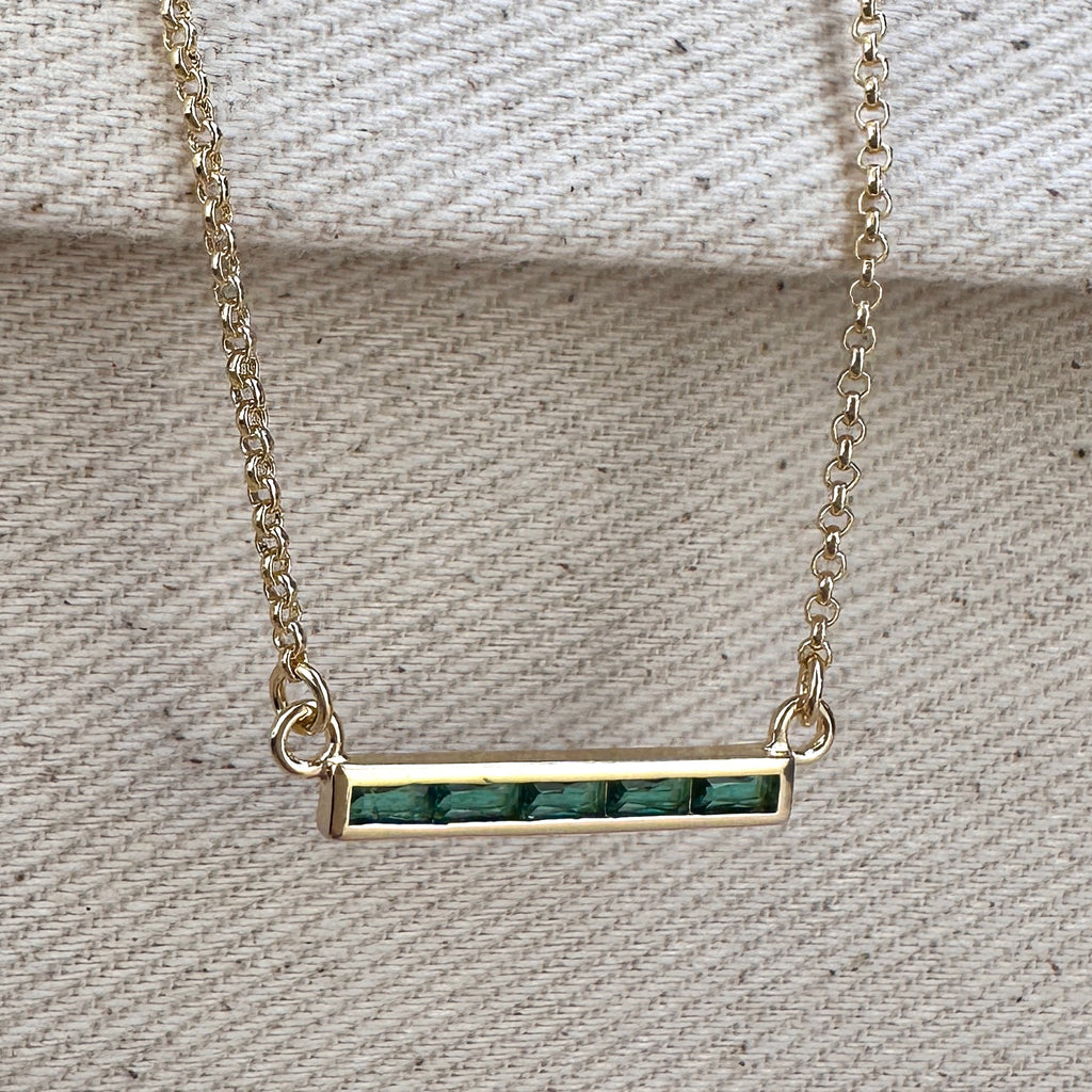 18k Gold Filled CZ Bar Necklace