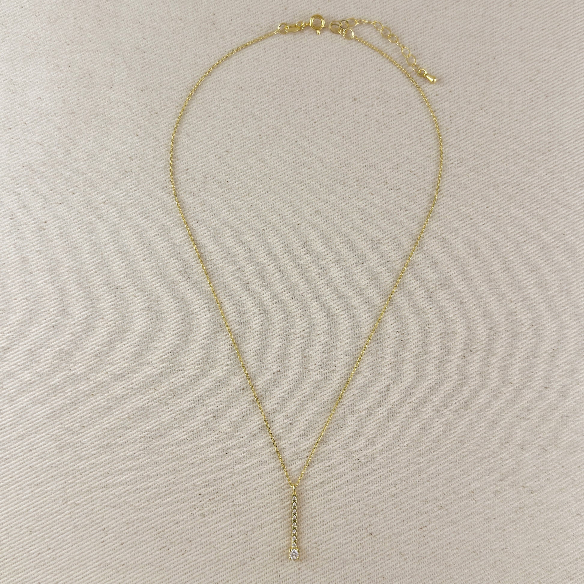 18k Gold Filled Vertical CZ Bar Necklace