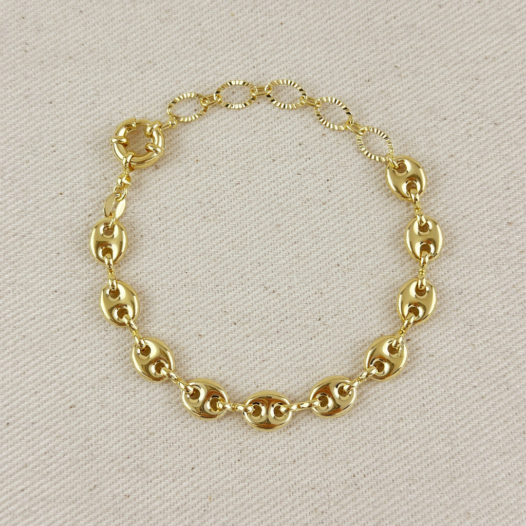18k Gold Filled Puffy Mariner Bracelet Featuring Unique Chain Extender