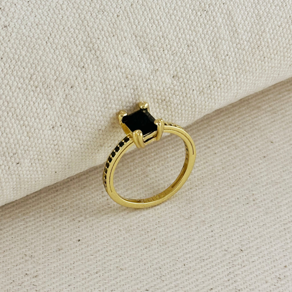 18k Gold Filled Black Solitaire Ring