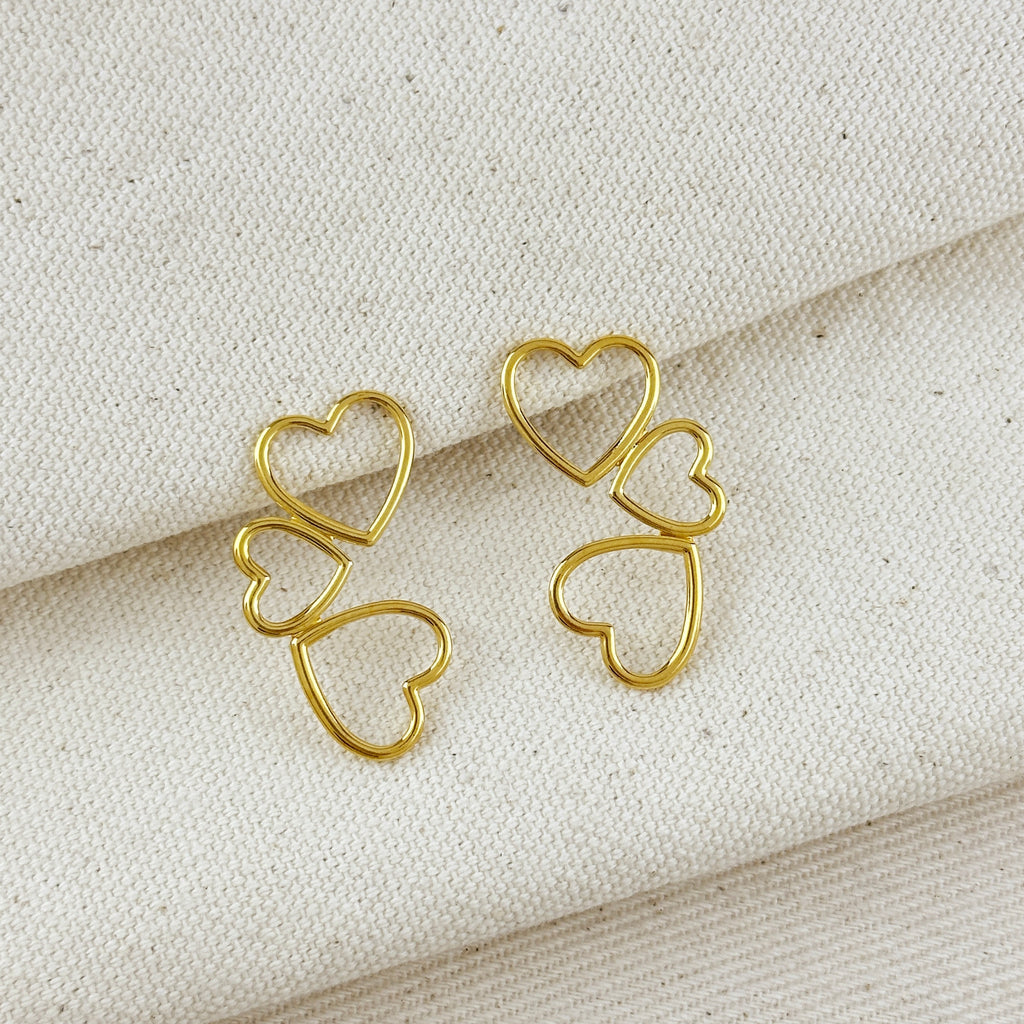 18k Gold Filled Triple Hearts Earrings