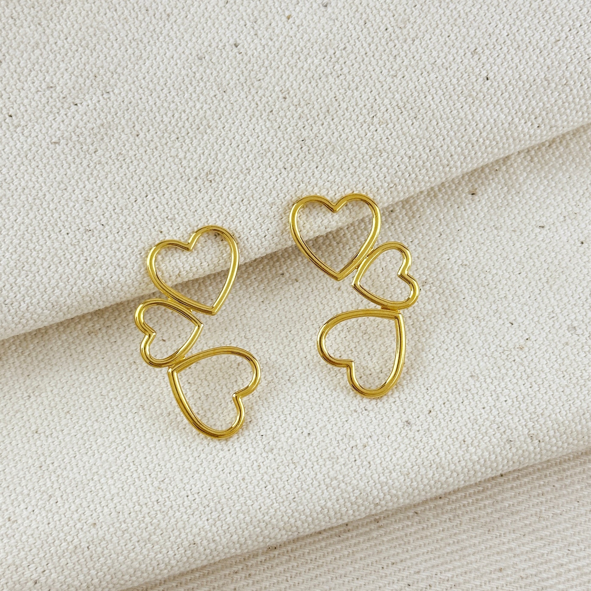 18k Gold Filled Triple Hearts Earrings