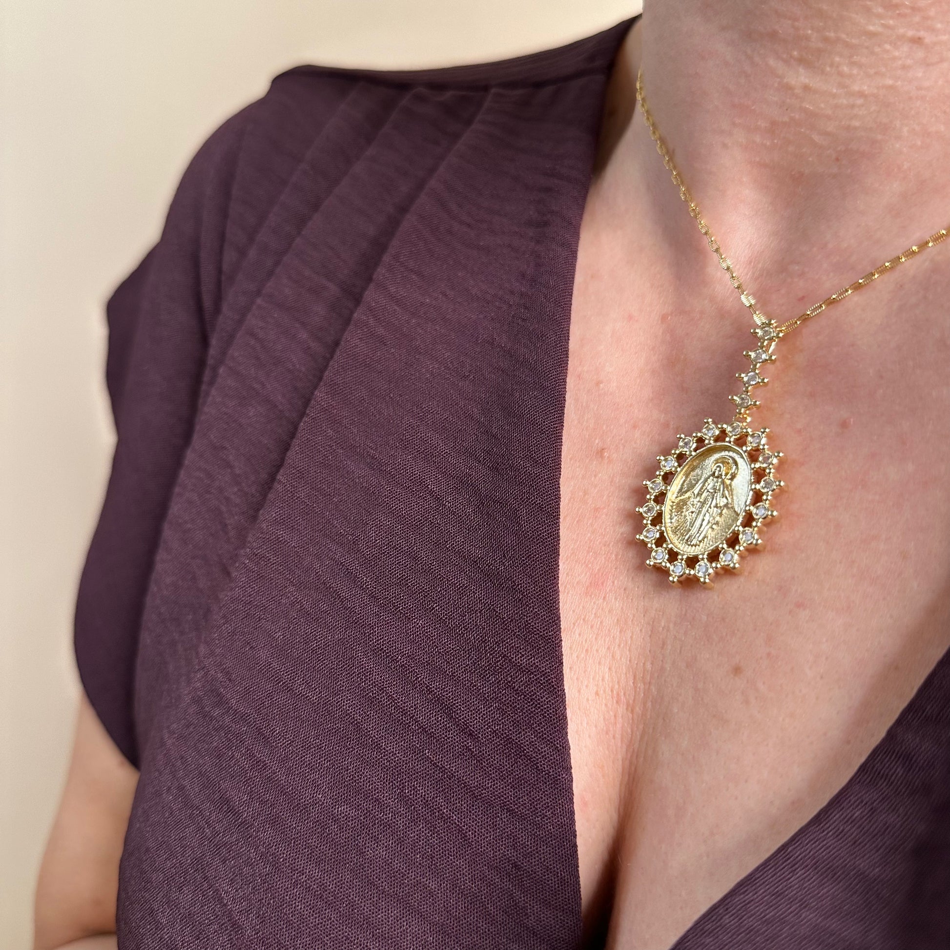 18k Gold Filled Double Sided Lady Mother of Grace Pendant