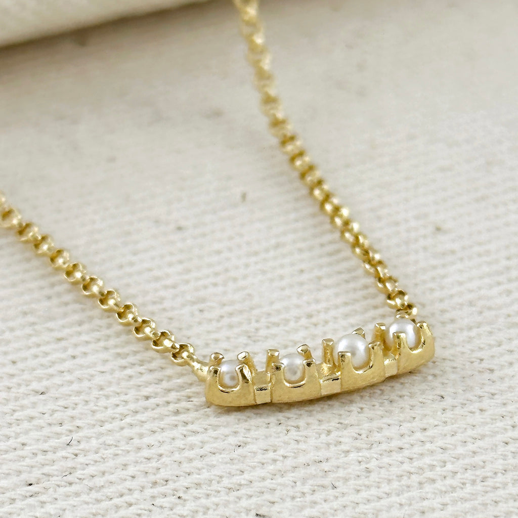 18k Gold Filled Fresh Water Pearl Bar Necklace