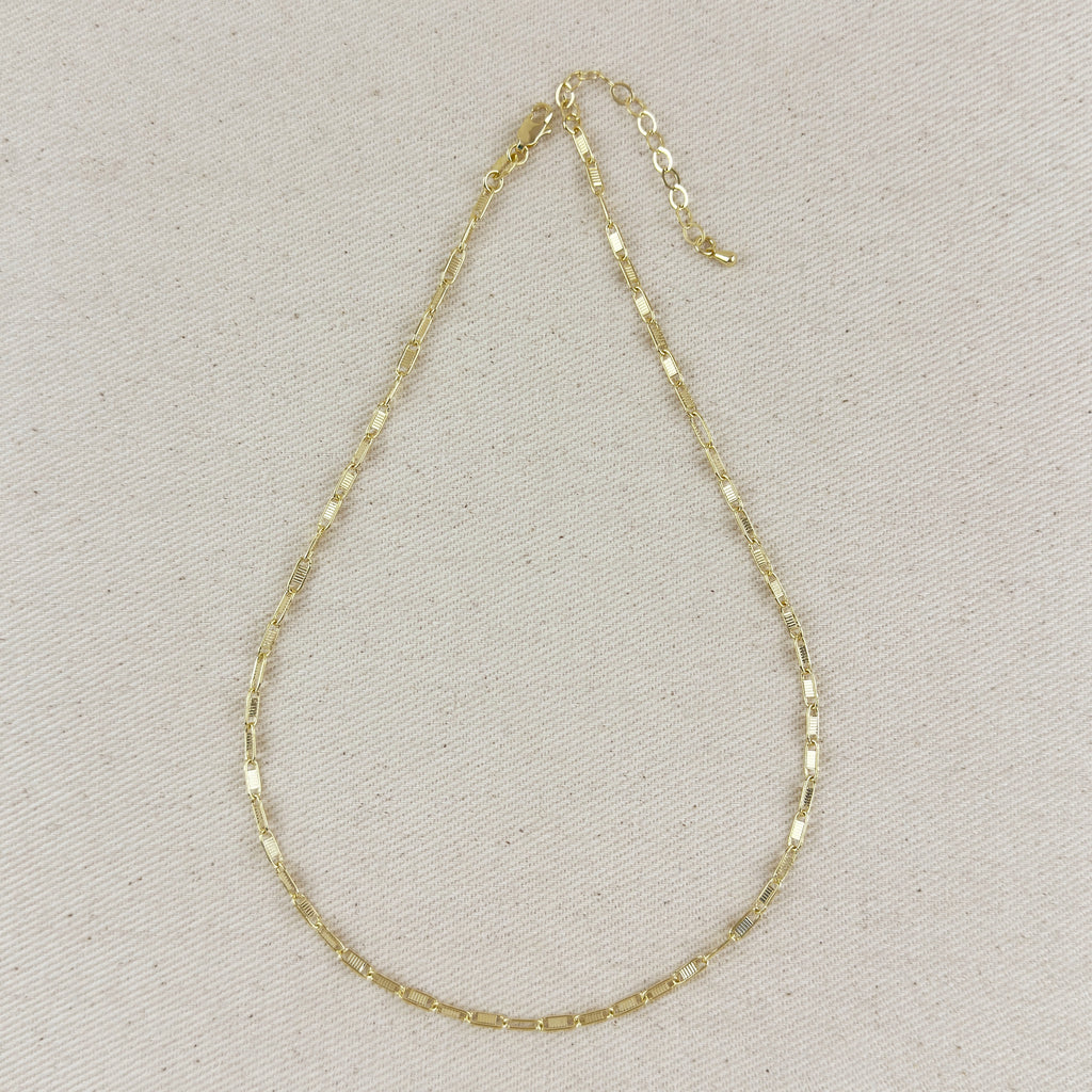 18K Gold Filled Textured Bar Link Necklace