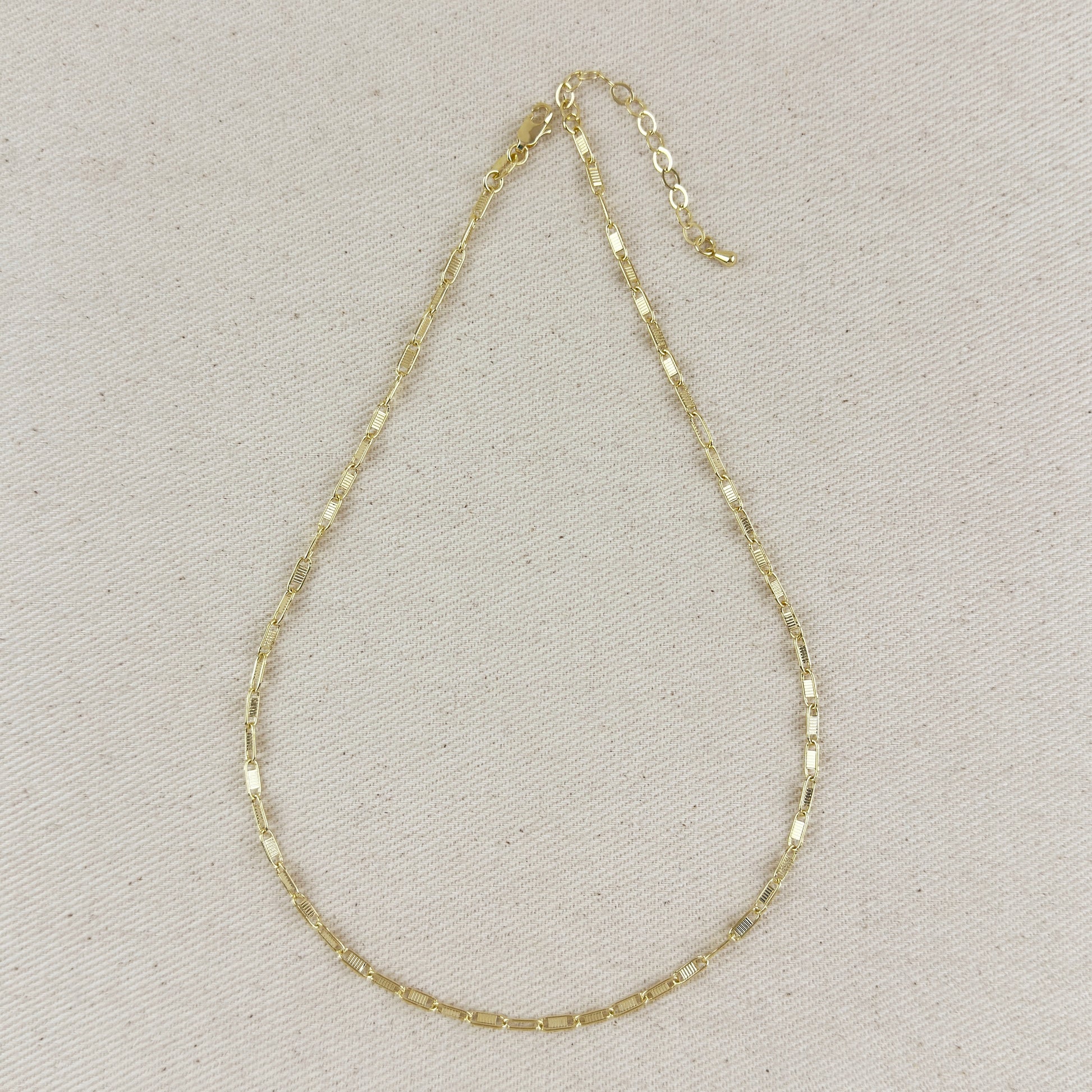 18K Gold Filled Textured Bar Link Necklace