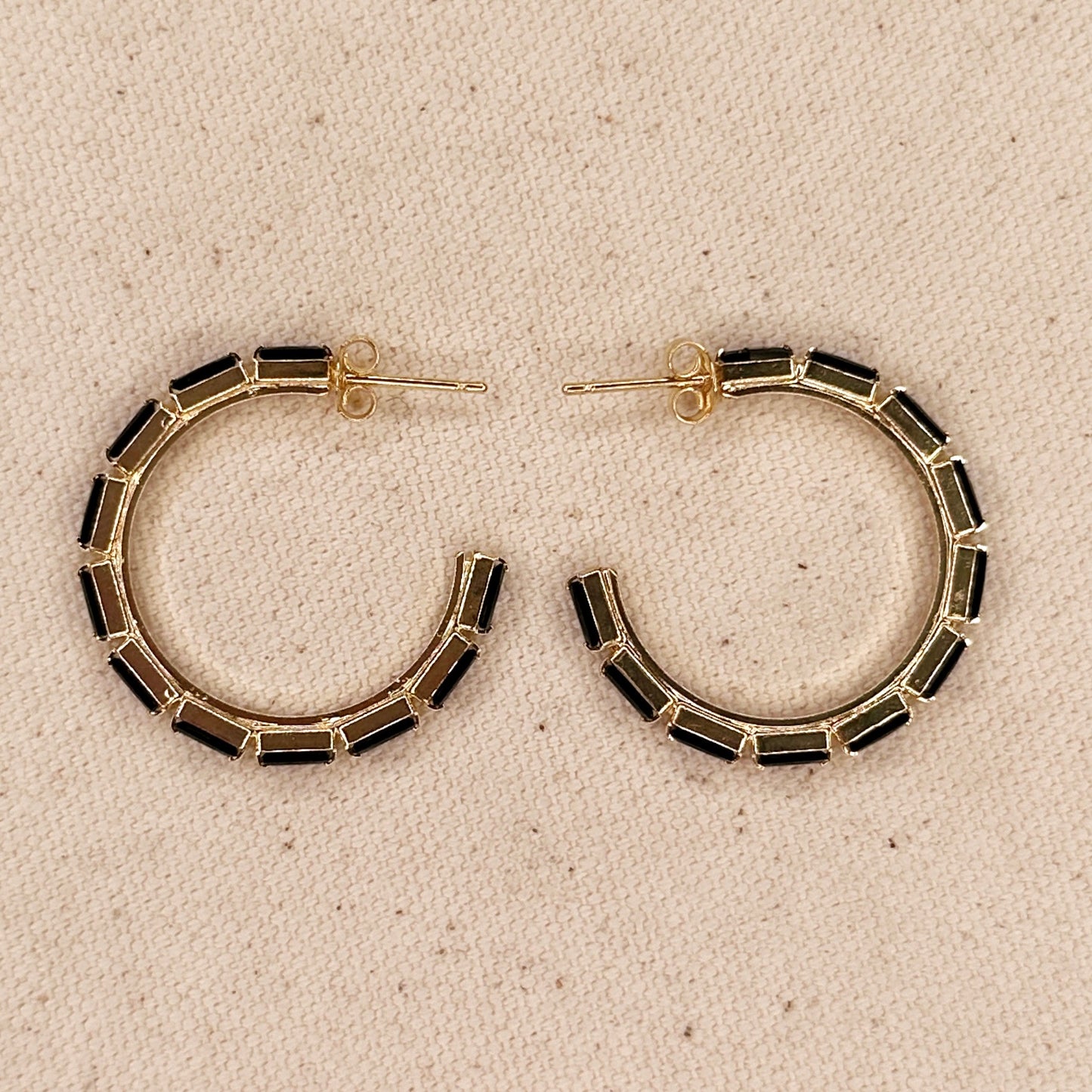 18k Gold Filled Black Baguette Cubic Zirconia Hoop Earrings