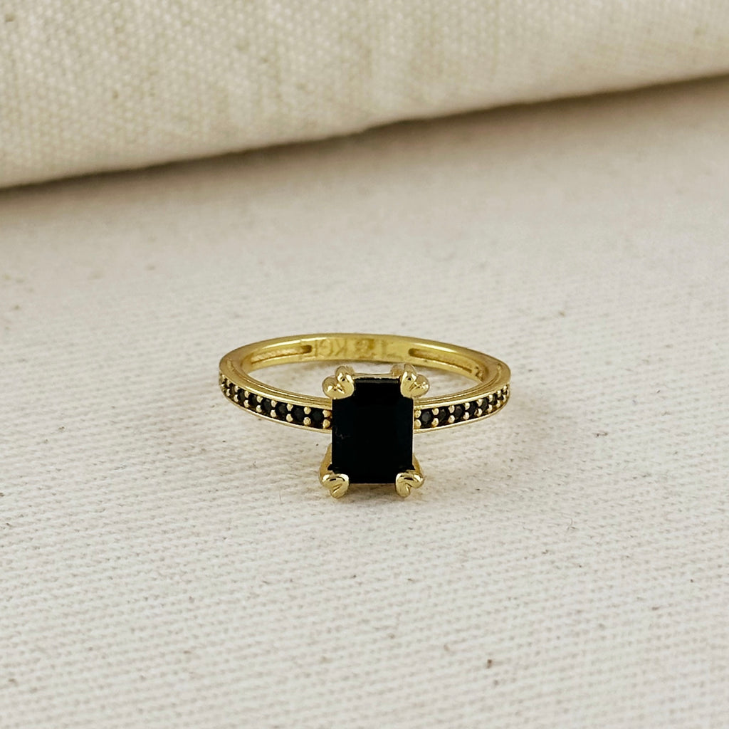 18k Gold Filled Black Solitaire Ring