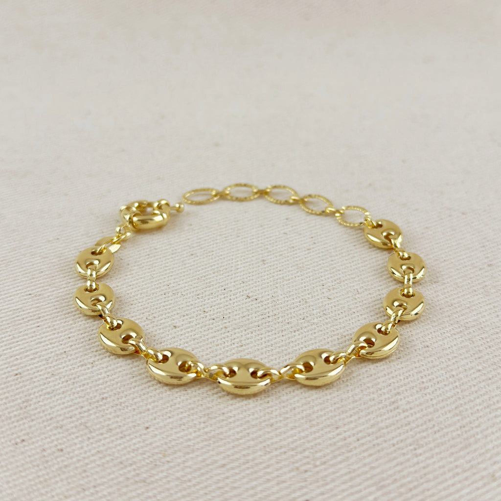 18k Gold Filled Puffy Mariner Bracelet Featuring Unique Chain Extender