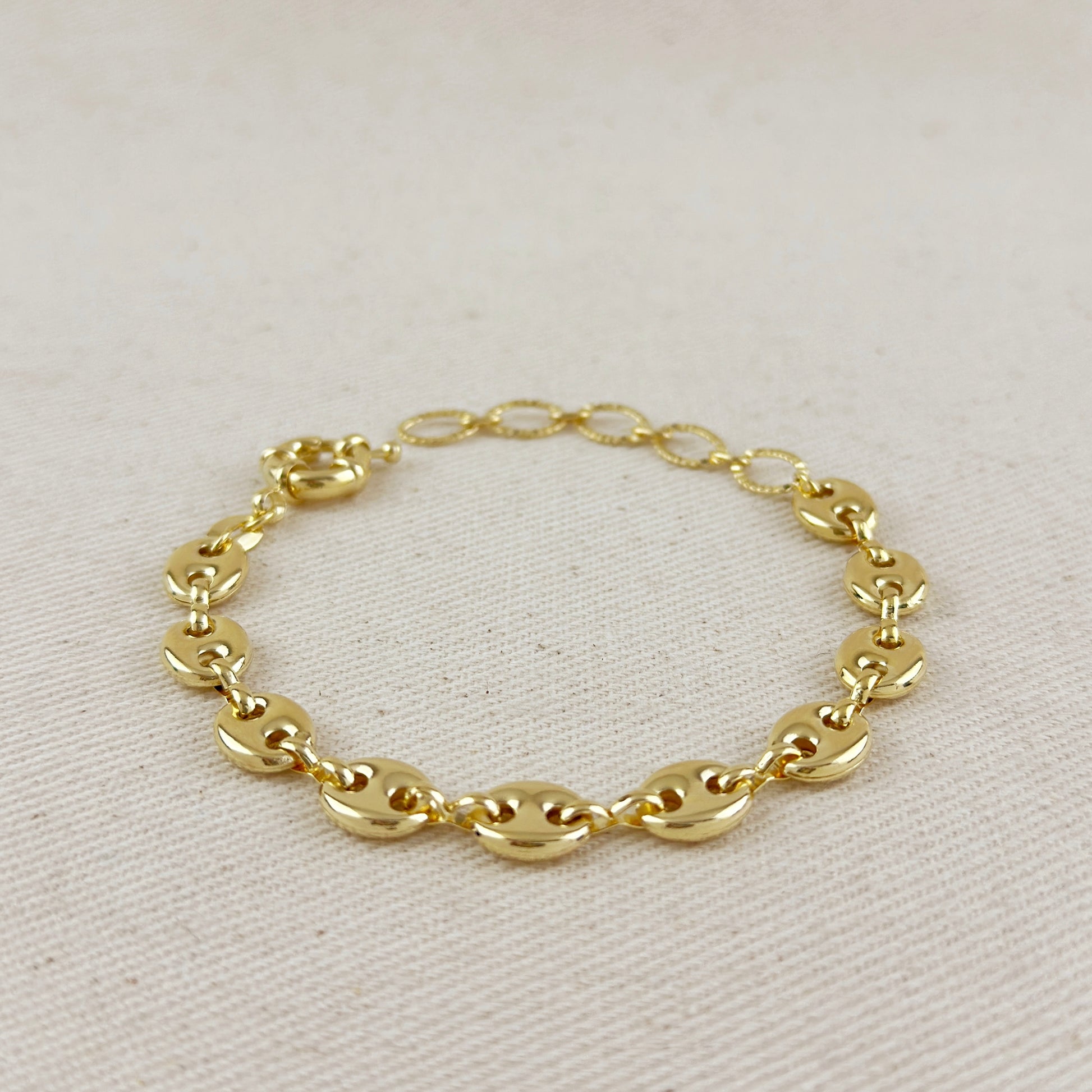 18k Gold Filled Puffy Mariner Bracelet Featuring Unique Chain Extender