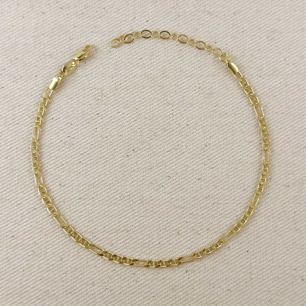 18k Gold Filled 3.5mm Figaro Mariner 'Figarucci' Anklet