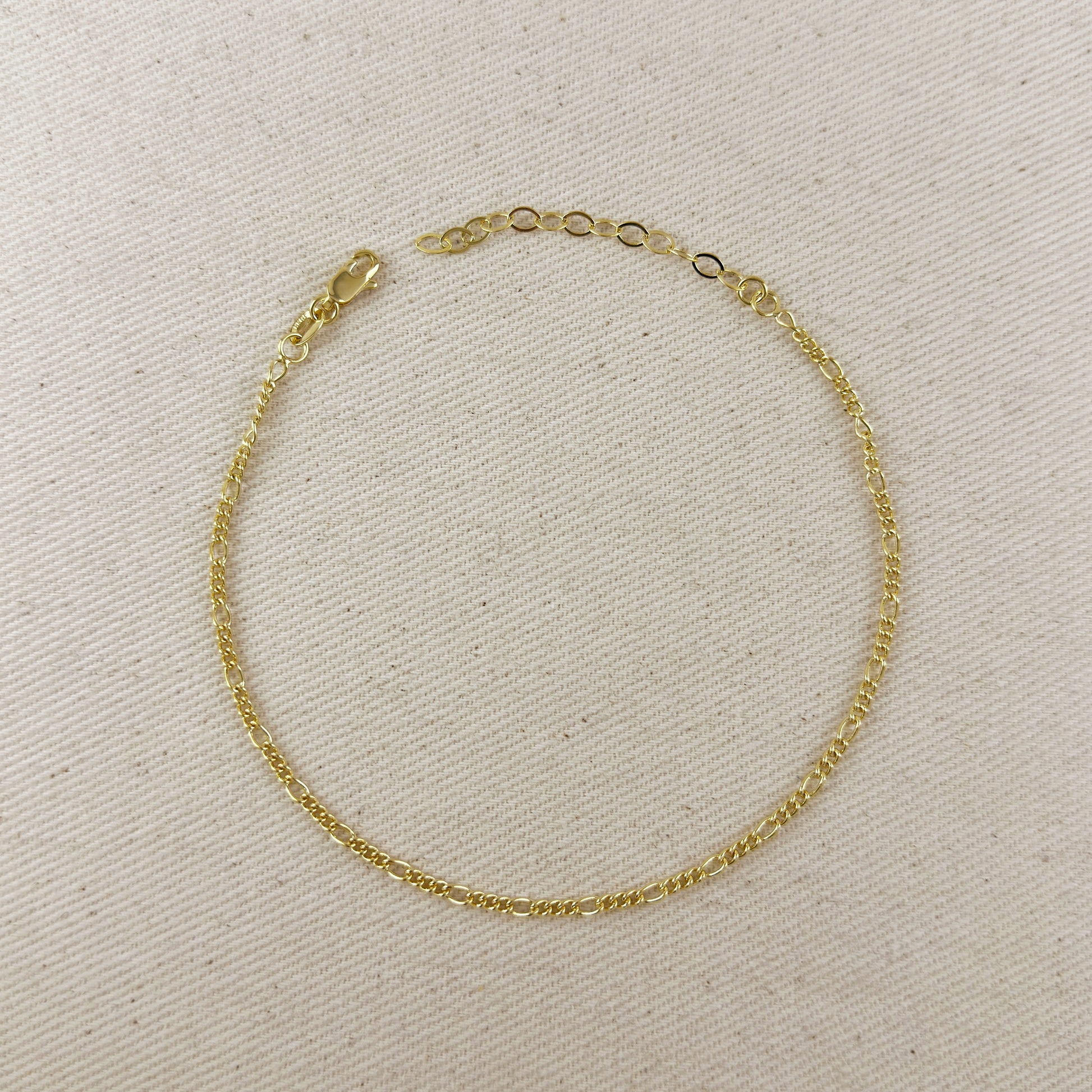 18k Gold Filled 2mm Rounded 3x1 Figaro Anklet