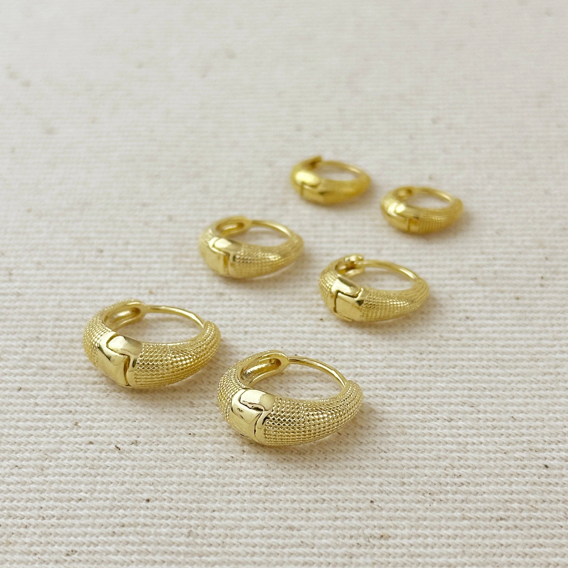 18k Gold Filled Textured Clicker Hoop Earrings