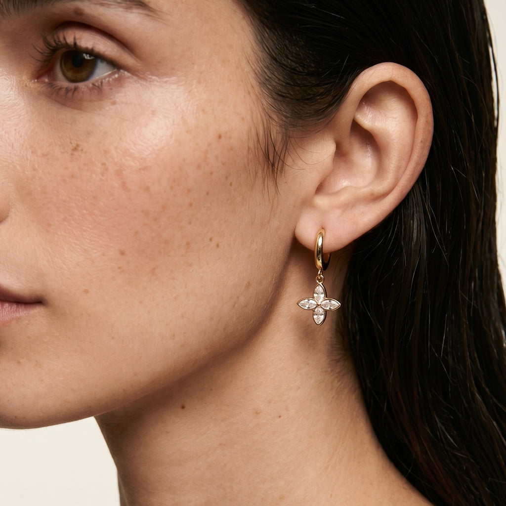 18k Gold Filled CZ Flower Hoop Earrings
