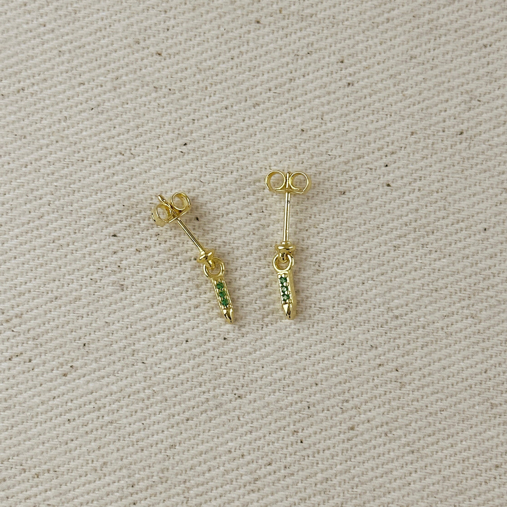 18k Gold Filled Emerald CZ Spear Drop Earrings
