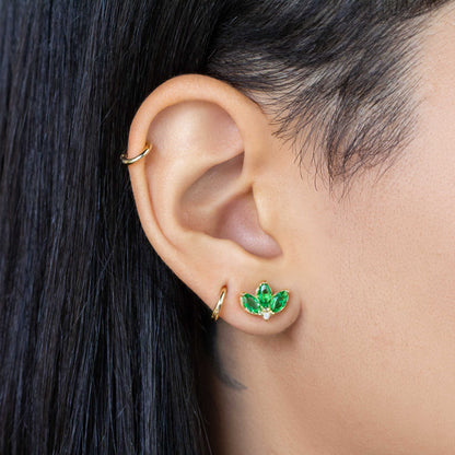 Vintage Emerald Lotus Flower Stackable Earrings