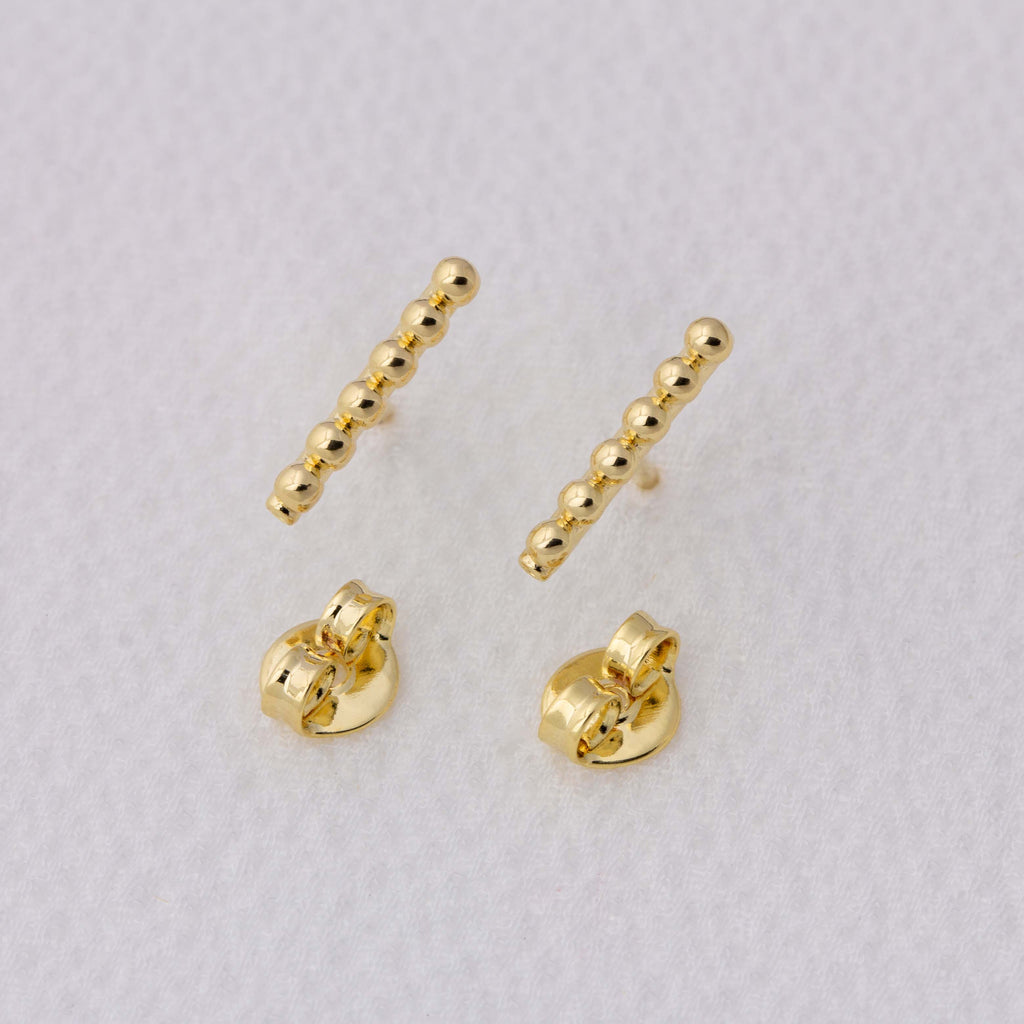 18k Gold Filled Beaded Bar Stud Earrings