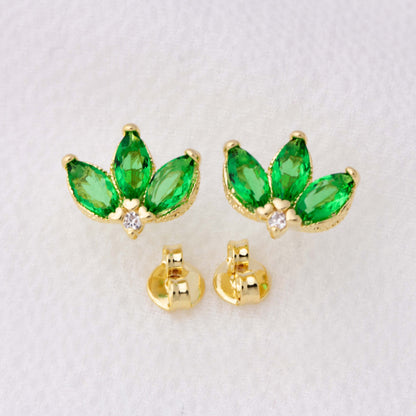 Vintage Emerald Lotus Flower Stackable Earrings