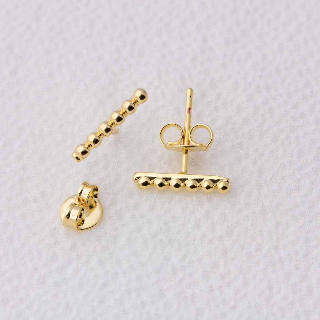 18k Gold Filled Beaded Bar Stud Earrings