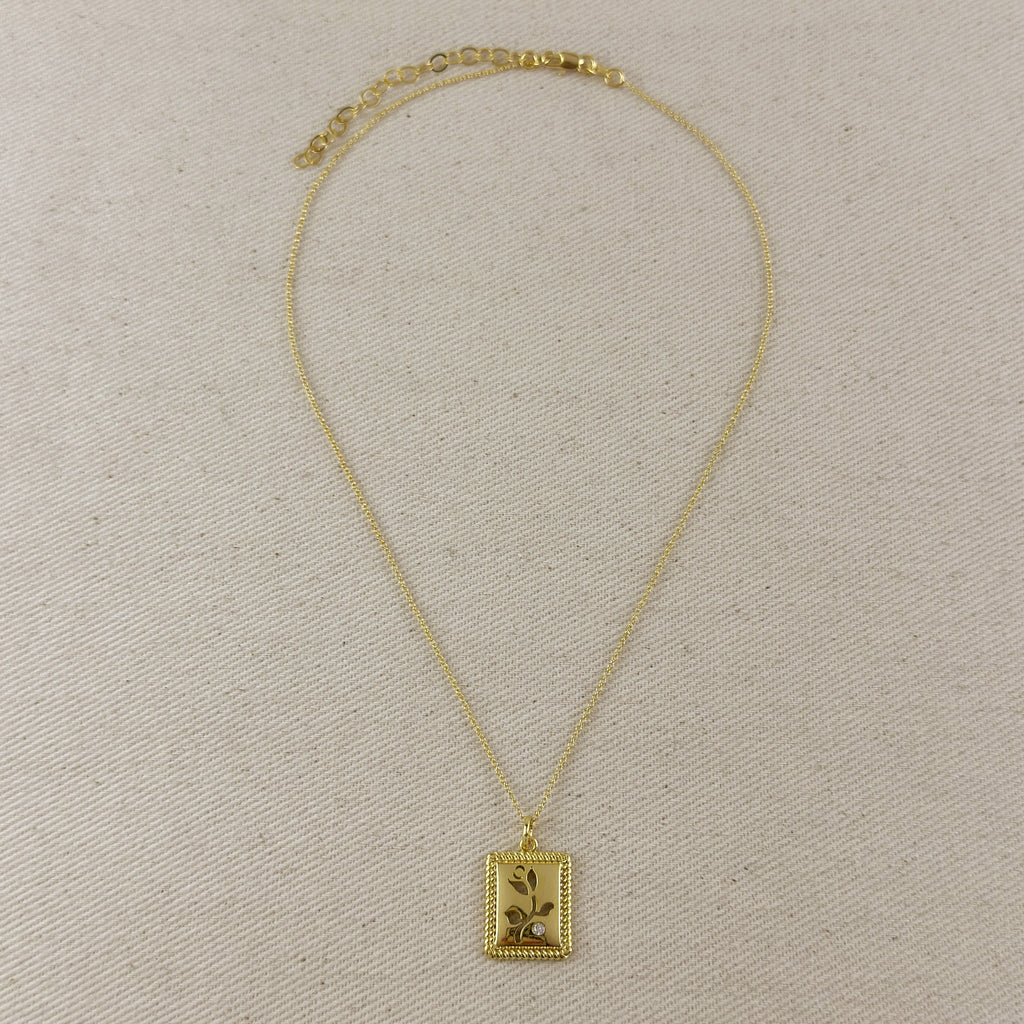 18k Gold Filled Flower Plaque Necklace