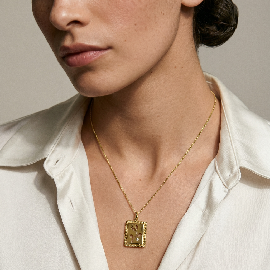 18k Gold Filled Flower Plaque Necklace