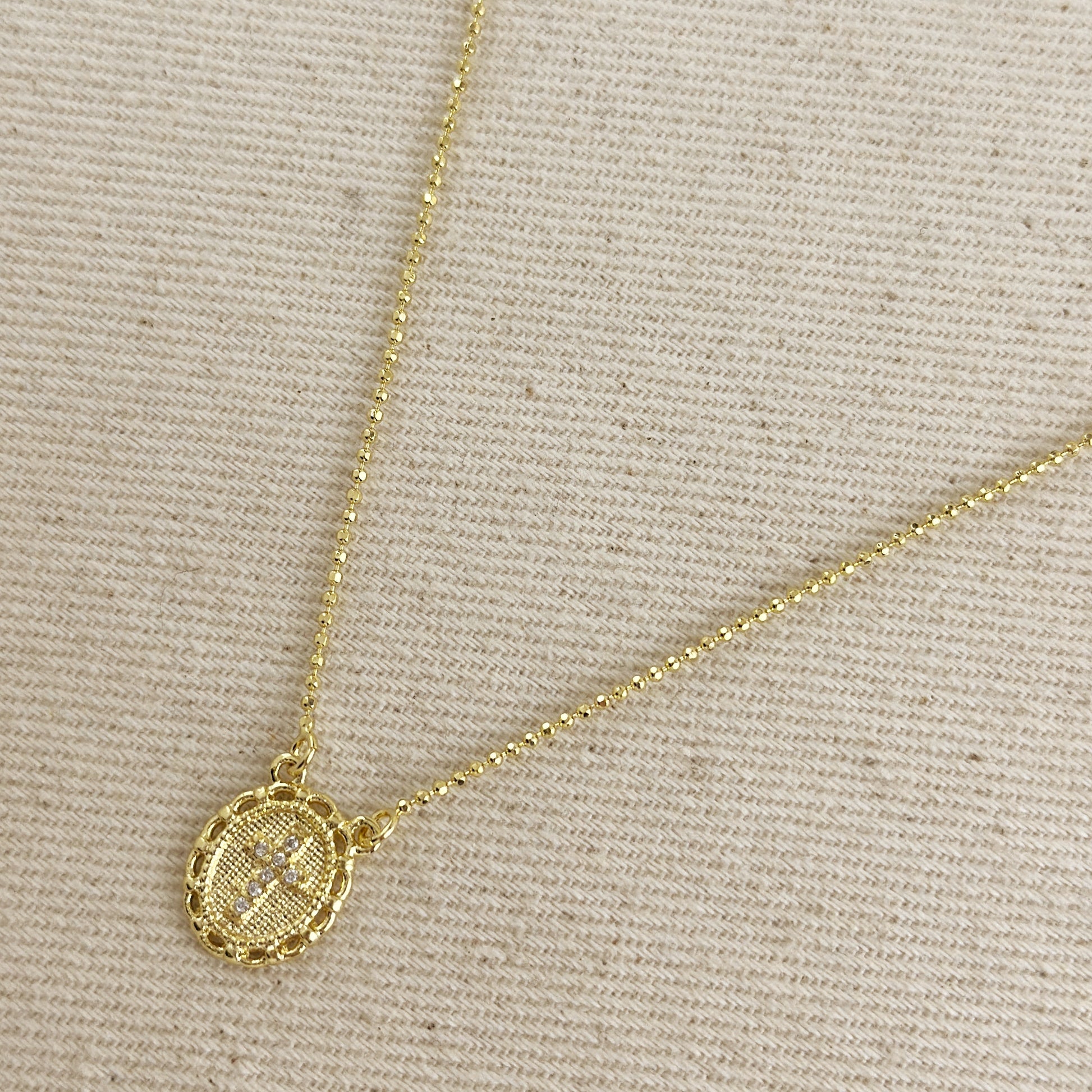 18k Gold Filled Cross Plate Scapular Necklace