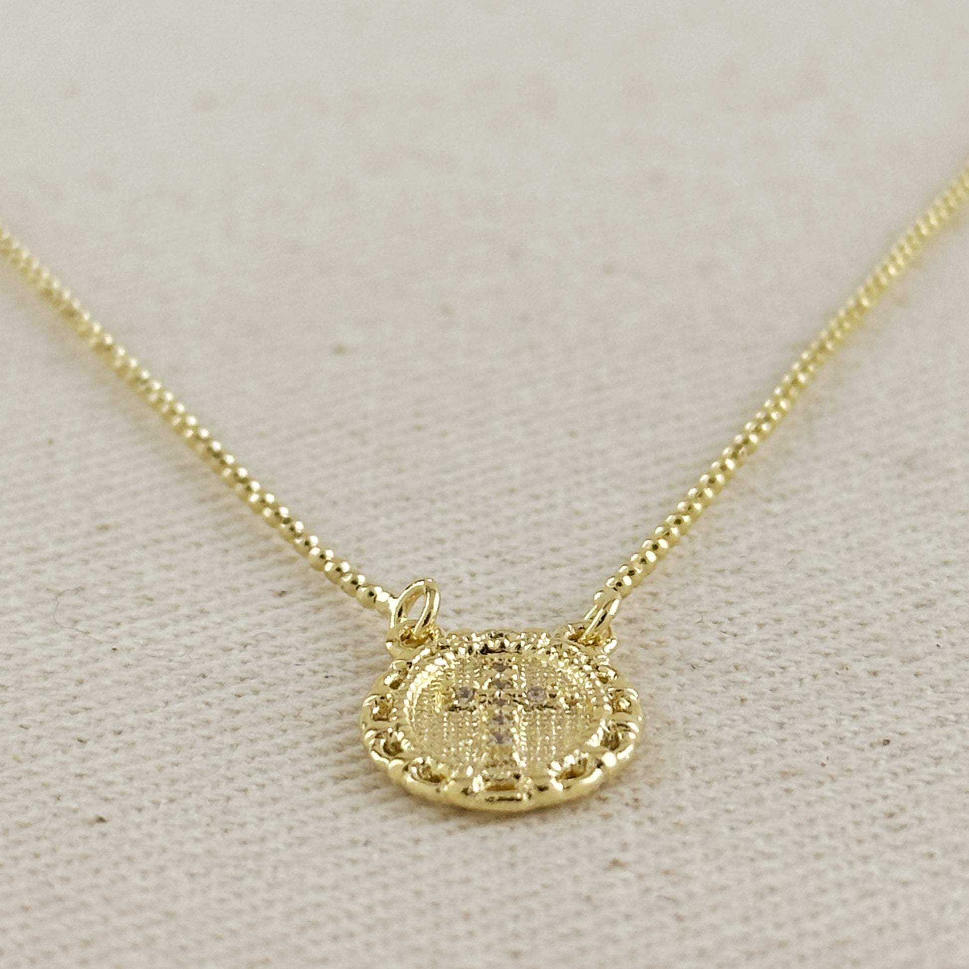 18k Gold Filled Cross Plate Scapular Necklace