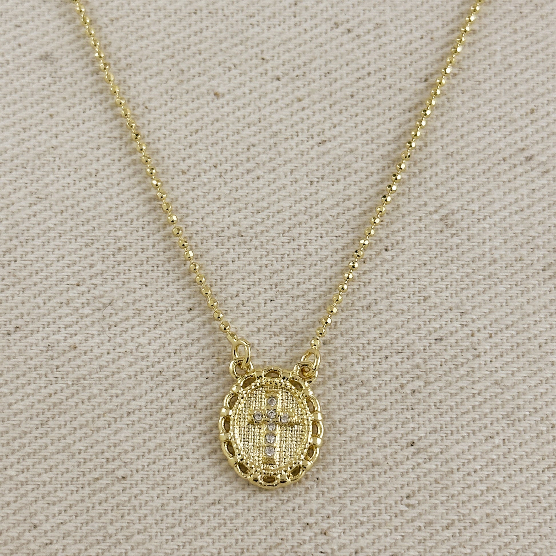 18k Gold Filled Cross Plate Scapular Necklace